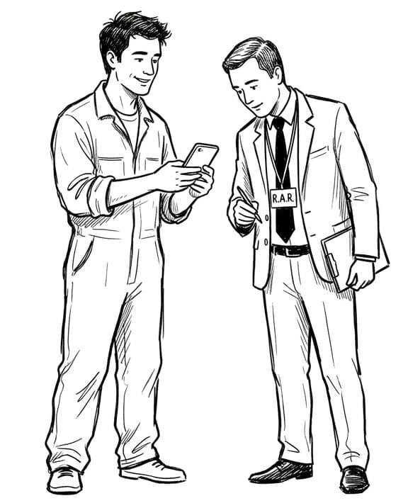 Inspector RAR verificând documente pe telefon